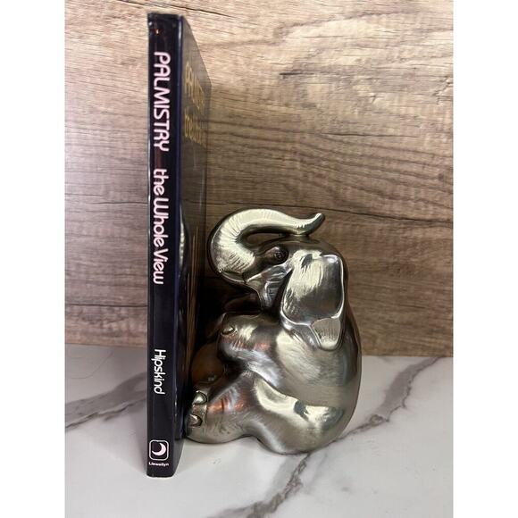 Vtg Elephant Bookend Doorstop Paperweight MCM Silver Gold Trunk Up Elephant - Picture 1 of 16